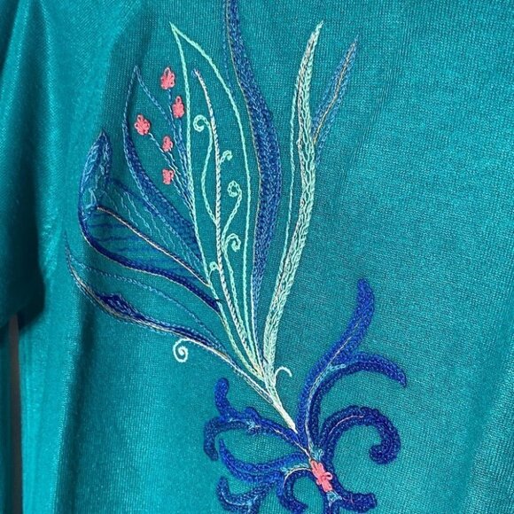 Vintage St. Michael Green Embroidered Mock Neck Sweater M - Picture 8 of 11